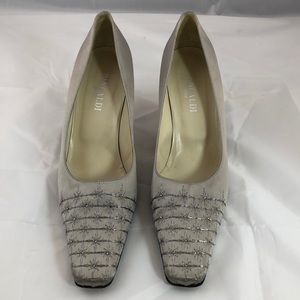 Pancaldi 1888 quilted satin silver heels